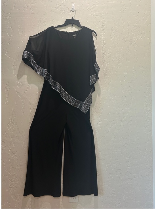 SLNY Pants - SLNY Black Wide-Leg Jumpsuit with Silver Embellished Overlay